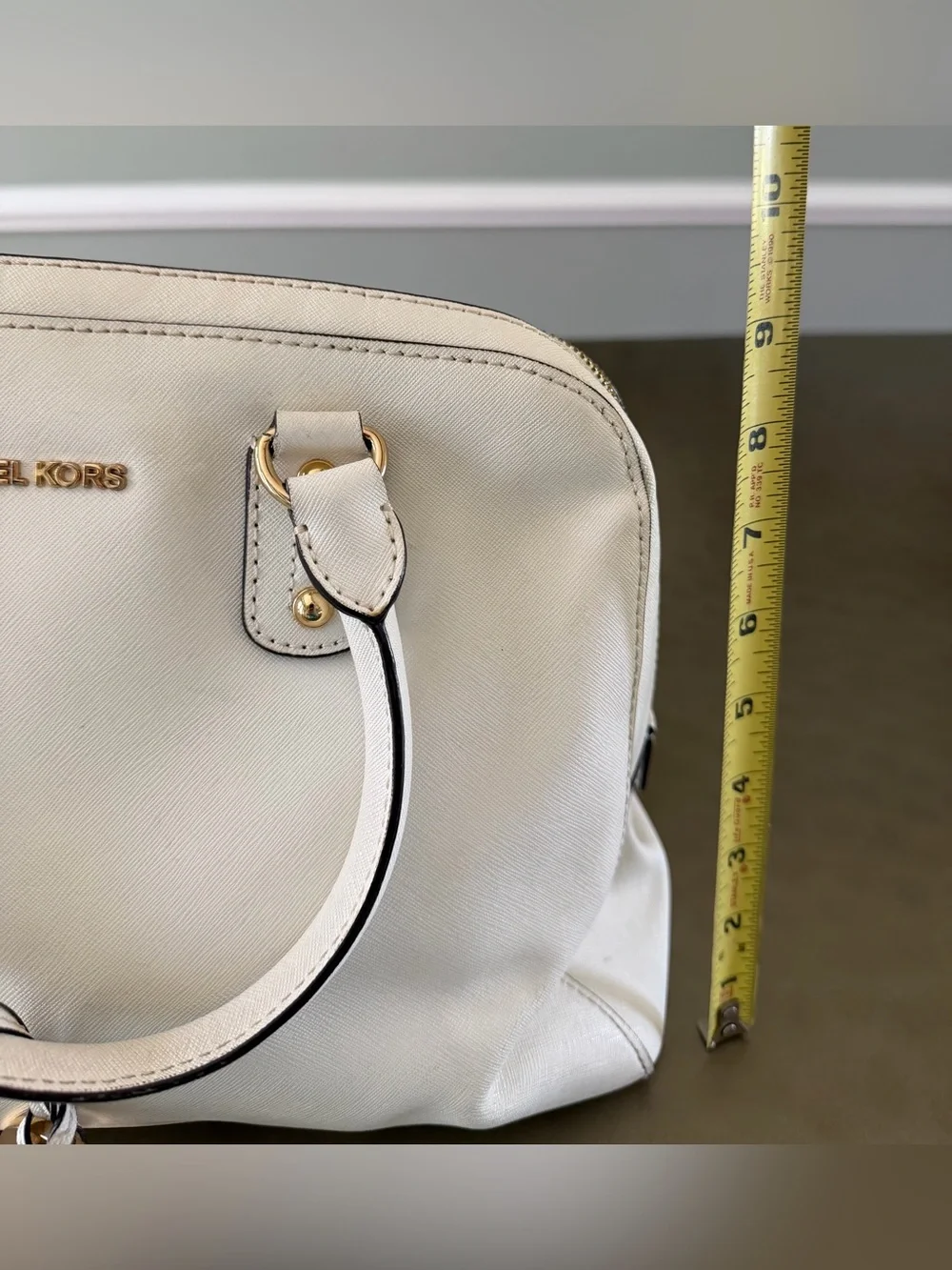 Michael Kors Cream Dome Satchel with Gold Hardware, Zip closure, Removable Strap